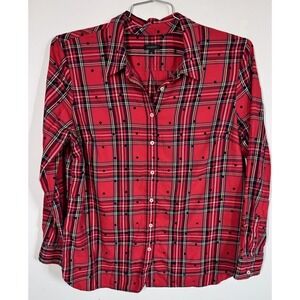 Talbots Long Sleeve Button Up Red Tartan Plaid Shirt Womens XL Holiday Christmas